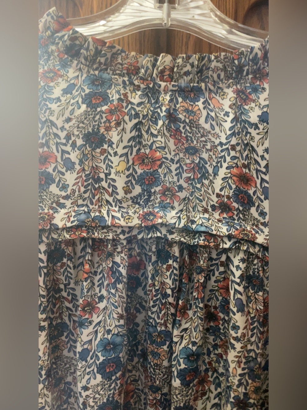 Rose & Olive Blue and Coral Floral Tiered Short Sleeve Tunic - Picture 3 of 5